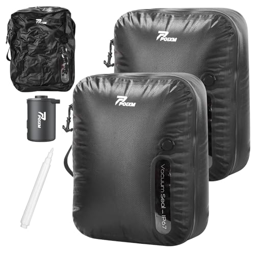 Vacuum Bags for Travel with Wireless Pump, 180° Open Zipper, IP67 Waterproof, Reusable Space Saver Compression Bags for Backpack, Suitcase, Home Storage(2 Pack + Pump)