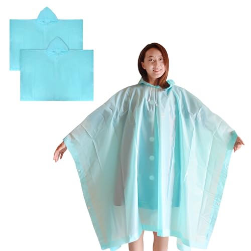 NATUCE 2 Pezzi Poncho de Lluvia Impermeable, Chubasquero Poncho Ligero, Poncho Impermeable EVA, Impermeables Reutilizables, para Ciclismo, Campeggio, Trekking, Escursionismo, Pesca, Unisex