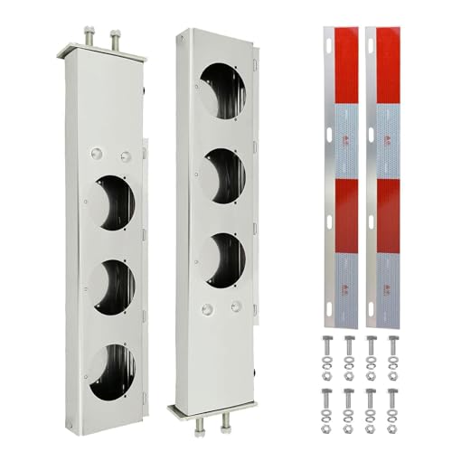 Image of Stainless Steel Mud Flap Hanger Set, 2.5 inch Bolt Spring, 2-1 /2 inch Bolt Spacing 30 inch Length Rear Bar with Circle Light Cutouts, Loaded with Aluminum Reflective Tapes for Semi Trucks
