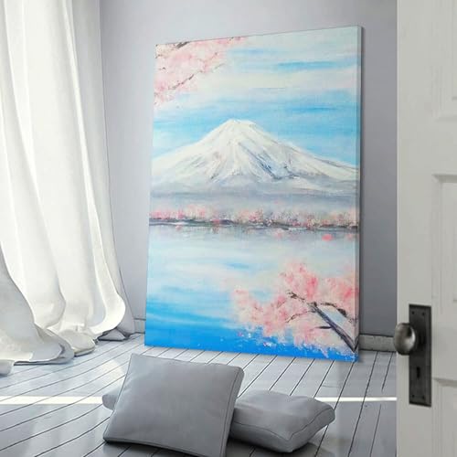 Tableau sur toile POLIUAWS motif fleur de Fuji avec châssis en bois durable