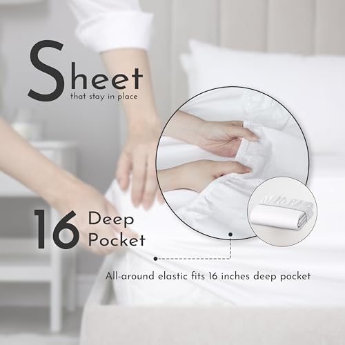 Image of Linen Closet 100% Organic Cotton King Size Sheets Set, 4 Pcs, Beige - Percale Bed Sheets & Pillowcases Set - Up To 16 inch Deep Pocket Fitted Sheet - Cooling, Crisp & Breathable - For Hot Sleepers