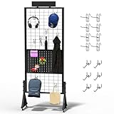 Alyoen Grid Wall Panels, Gridwall Panel Display Stand with Notice Board, Movable 5.1 x 1.4 Ft Floorstanding Wire Grid Rack, Sturdy Retail Display Racks for Vendor Events, Art Craft Shows