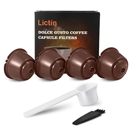 Lictin 4 Pack Cápsulas Filtros de Café Recargable Reutilizable para Cafetera Dolce Gusto Resistente Más de 200 Usos de Sustitucion de Cápsula, color Marrón