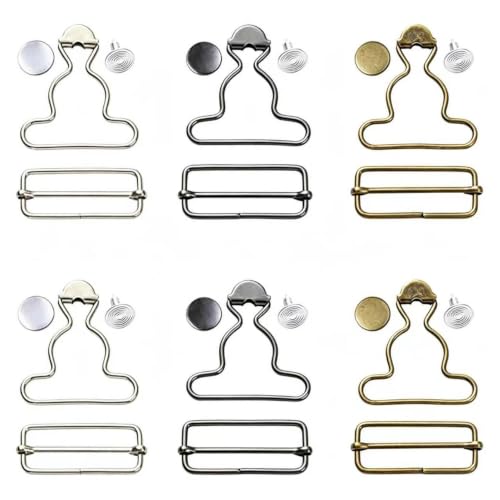 Fancypost 6 Sets Metal Suspender Clips Replacement - Adjustable Overall Buckles with Tri-Glide Sliders & Buttons for Overalls Jeans Workwear Repair