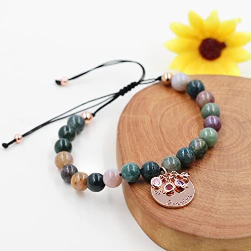 Image of With You Grandma Bracelet - Handmade Adjustable Rose Gold Plated Round Cubic Zirconia Charm Natural Stone Bracelet for Grandmother Y3758