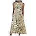 yuwo Abito da donna con stampa di piante casual con scollo rotondo senza maniche allentato A-line Pocket Dress, cachi, L