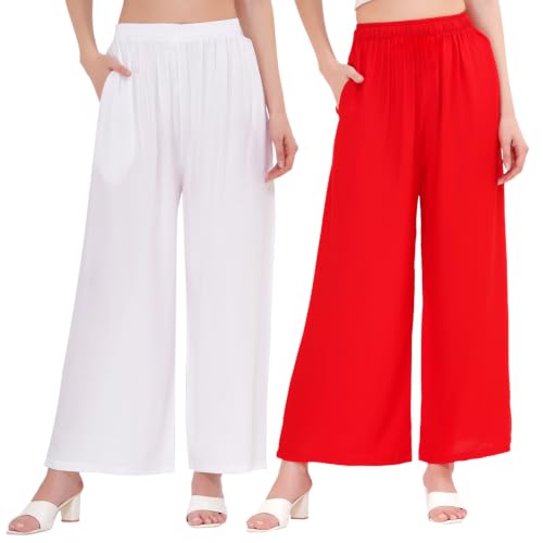 Image of Buy That Trendz Palazzo Pants for Women Rayon Elasticated Regular Fit Flared Wide Leg M to 6XL Pack of 2