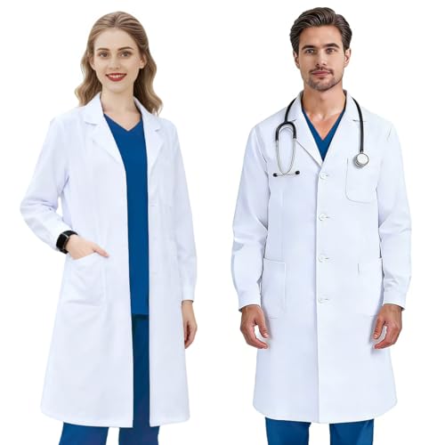 COCREAZY Laborkittel Weiß Arztkittel Damen Herren Chemie Kittel Baumwolle Arzt Kostüm Herren Arbeitskittel Damen Medizin Arzt Kittel Hygiene Labormantel Arztmantel Langarm Malerkittel mit Knöpfen S