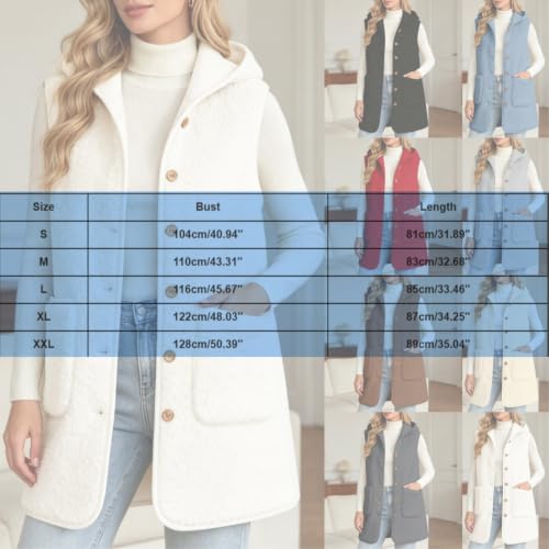 Fleece Hooded Vest Women Sharpa Sleeveless Button Down Long Jackets Vests - image 6