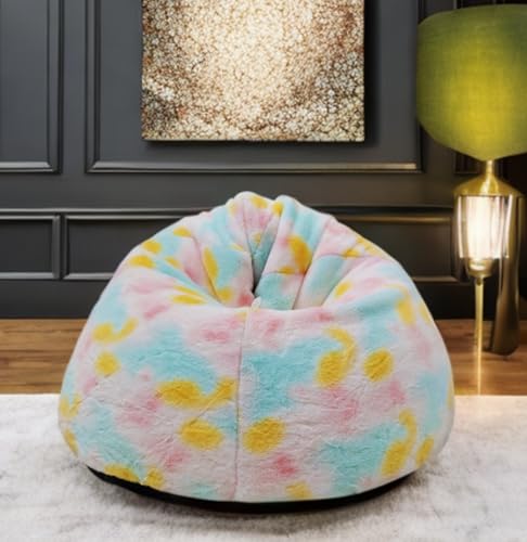 Image of New Tie Dye Rainbow Design Furry, Bean Bags with Beans Filled, Chair. Premium and Luxurious Fur Bean Bag with thermocol Balls XXXL (Floral)