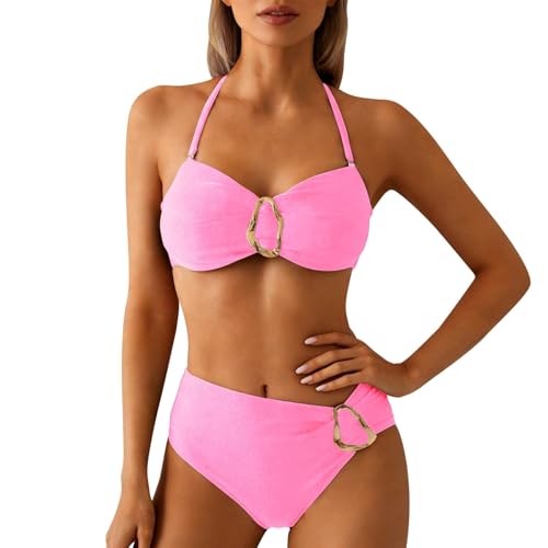 Maillot de bain tankini deux pièces rose L : confort ajustable contre les bretelles qui glissent