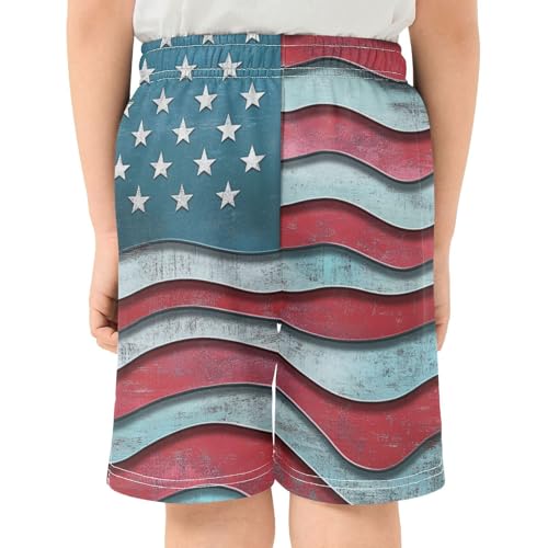 DOMIKING Wavy Flag Red Kids Shorts Pull-on Boys Shorts with Elastic Waist Casual Athletic Pants for Summer Playwear3