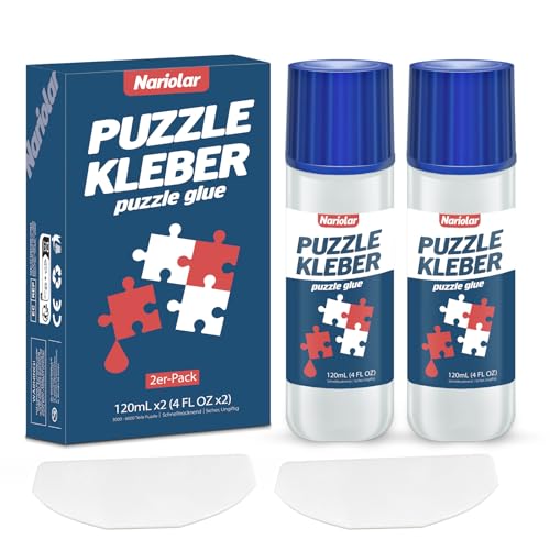 Nariolar Puzzle Kleber Transparent mit Applikator Geeignet für Befestigen und Aufhängen von Puzzles, Schnell Trocknend,120mlX2