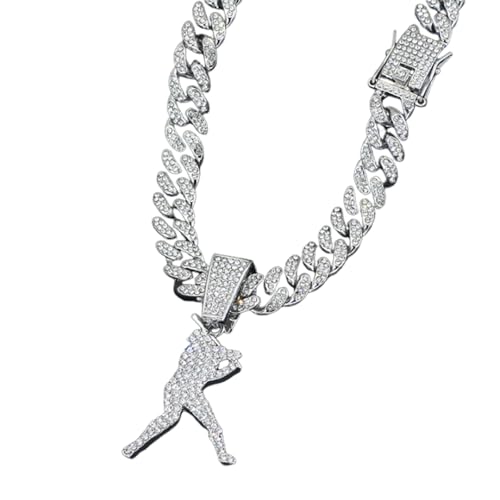 Miami Cuban Pendant Necklace, Ice Out Chain, Sport Fan, Hip-Hop Jewelry for Men Women, 20inch