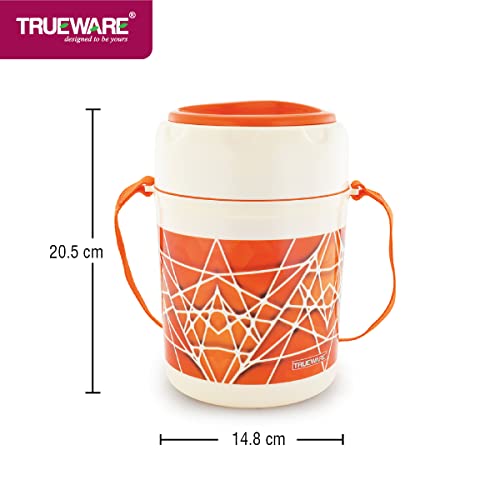 Image of TRUEWARE Trendy 3 Lunch Box with 3 Stainless Steel Container,300ml X3 Orange | PU Insulated | Lunch Box | Tiffin | Hot lunch box | Leak Proof | Easy to Carry | Hot & Cold Food Grade | BPA Free | Stainless Steel Dabbi | Office | Outdoors | For Men, Women, and Kids