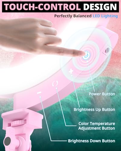 Image of UBeesize 12'' LED Ring Light with 62'' Tripod Stand and Magnetic Phone Holder, Selfie Ring Light for Video Recording, Live Streaming, Compatible with iPhone & Android (Pink)