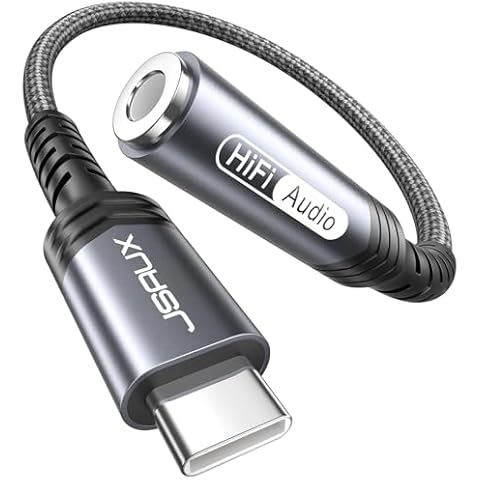 JSAUX USB Type C to 3.5mm Female Headphone Jack Adapter, USB C to Aux Audio Dongle Cable Cord Compatible with iPhone 16 Pro Max/15 Pro/15, Samsung Galaxy S24/S23/S22 Ultra, iPad Pro, Pixel 9/8 Grey Cover