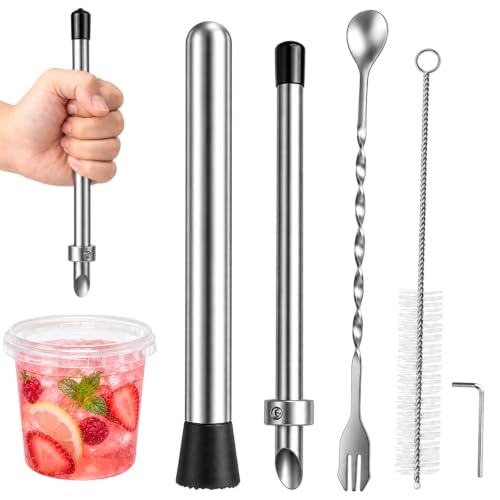 4-Piece Straw Puncher and Muddler Set for Lemonade Plastic Cup Lids