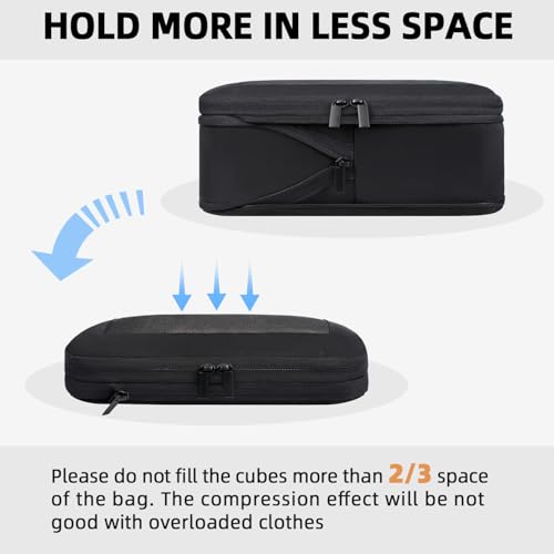 Image of BAGAIL 4 Set /6 Set /8 Set Compression Packing Cubes Travel Accessories Expandable Packing Organizers (Square Mesh, 05-Jet Black)