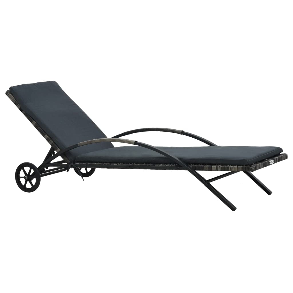 Sonnenliege mit Kissen & Rollen Poly Rattan anthrazit,Rattan Artikelfarbe-Anthracite