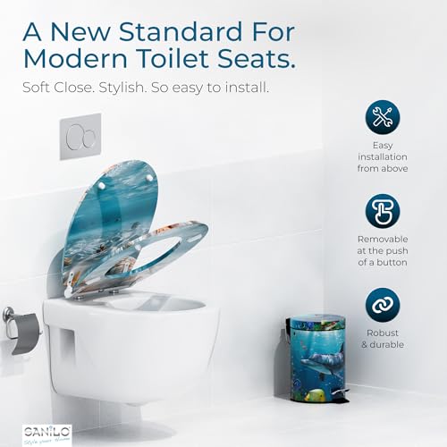 Image of Sanilo Wooden Toilet Seat with Quick Release & Soft Close [ROUND] - Decorative & Slow Close Molded Wood Seat - With One Click for Easy Installation & Cleaning - With Adjustable Fit (Waterworld)