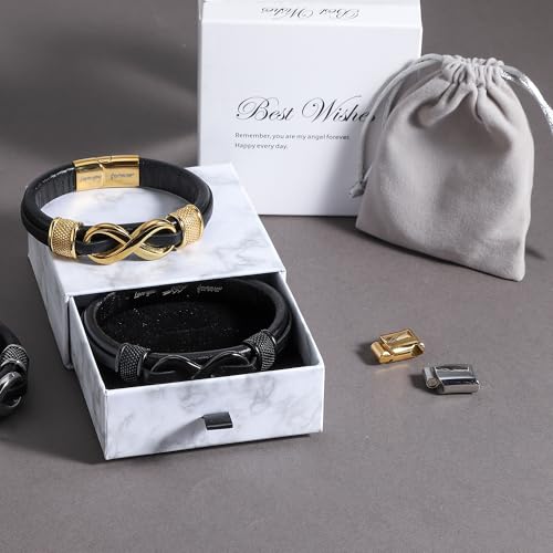 𝗚𝗶𝗳𝘁𝘀 𝗳𝗼𝗿 𝗠𝗲𝗻 Mens Leather Bracelet Engraved with “Love You Forever” – Adjustable Gifts for Him Boyfriend, Husband, Son – Premium Box for Birthday, Anniversary, Holiday3