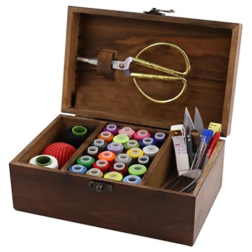 MissLytton Sewing Kit Box Basket, Wooden Hand Home Sewing Repair Tool Kit, Beginner Universal Sew Kit Accessories for Women, Men, Adults, Girls, Kids (Retro Dandelion)