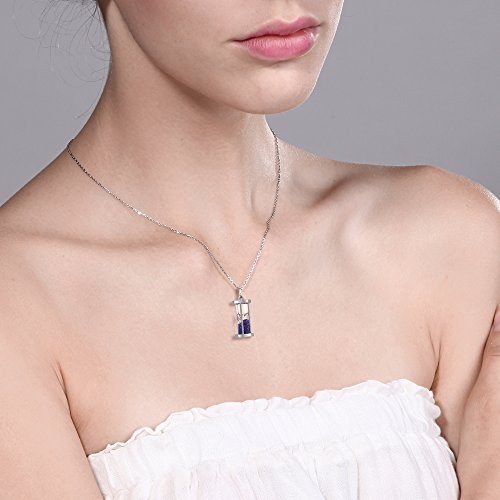 Gem Stone King 3/4 Cttw Diamond and Gemstone Birthstone Dust Hourglass Pendant Necklace For Women In 925 Sterling Silver | With 18 Inch Silver Chain3