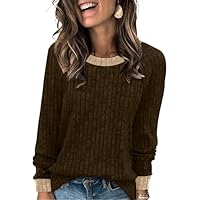 WIHOLL Chocolate Brown Fall Clothes Fall Fashion Must Haves Womens Tops Long Sleeve Shirts for Women Oversized Sweaters School Outfits Tops for Teachers Winter Clothing for Women Travel Vacation