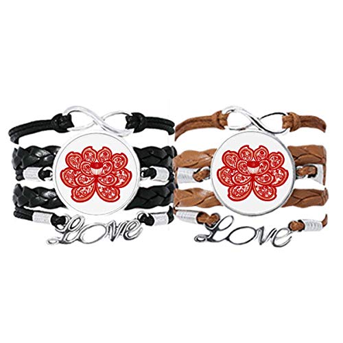 Bracelet lotus zodiaque en cuir véritable finitions ciselées style traditionnel