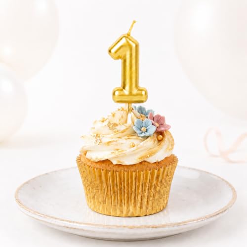 CARGEN No.1 Gold Birthday Number Candle 3D Chubby Cake Topper for Mini Cake