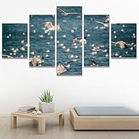 SIGNWIN 5 Panel Canvas Wall Art Birds Closeup Multicolor Photography Realism Relax/Calm Romantics for Home Decorations Ready to Hang - 60