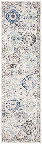 SAFAVIEH Madison Collection 2'3" x 6' Ivory / Aqua MAD611A Boho Chic Floral Medallion Trellis Distressed Non-Shedding Living Room Entryway Foyer Hallway Bedroom Runner Rug