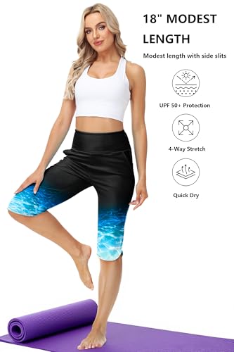Image of AOBUTE Womens Swim Capris Pant Sun Protection High Waisted Swimming Leggings with Pockets (No Lining)