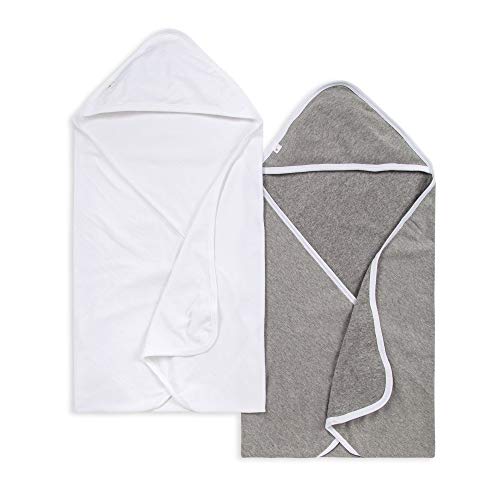 Image of Burts Bees Baby Infant Hooded Towels White and Gray Organic Cotton, Unisex Bath Essentials and Newborn Necessities, Soft Nursery Towel with Hood Set, 2-Pack Size 29 x 29 Inch