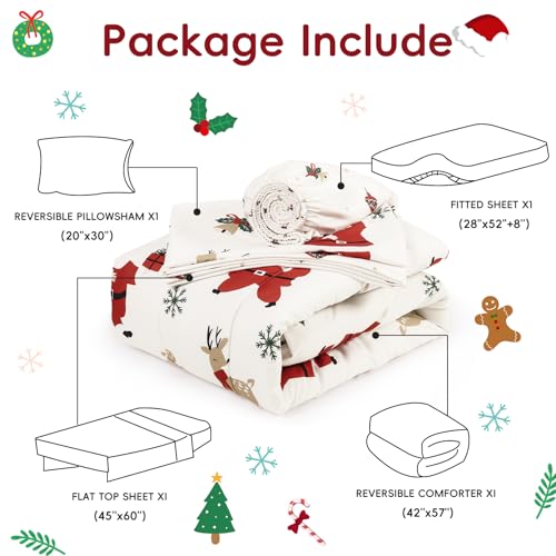 Image of david's kids 4 Piece Toddler Bedding Set - Soft Breathable Toddler Bedding Set for Girls, Includes Quilted Comforter, Flat Sheet, Fitted Sheet and Pillowcase, Christmas