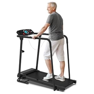 Redliro Treadmill for Seniors with Long Handrails – 300 lbs Capacity Walking Treadmill for Elderly with Cup Holder – Recovery Machine for Home Use with Clear, Non-Scrolling Display (Black)