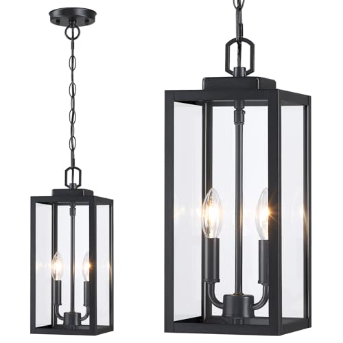 MYHXQ 15'' Large Outdoor Pendant Light 2-Light, Black Outside Chandelier