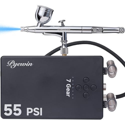 55PSI Airbrush Kit with Compressor, Dual-Action, Low-Noise
