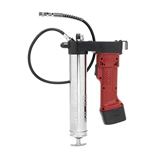 Workforce MEGA POWER 12V Battery Operated Grease Gun, 30 in. Flexible Extension, 1 Hour Quick-Charger, Two 12V Batteries, Shoulder Strap - L1380