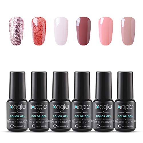 Inagla Esmaltes de Uñas en Gel UV LED, 6pcs Esmaltes Semipermanentes, Pintauñas de 8ml 007
