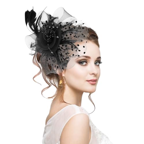 Anseom Mariage Femme Petit Chapeau, Plume Fascinator Fleur Bandeau Clip Bandeau en Maille de Voile de Plumes pour Mariage Cocktail Photographie Derby Soirée Fête (noir) Anseom Mariage Femme Petit Chapeau, Plume Fascinator Fleur Bandeau Clip Bandeau en Maille de Voile de Plumes pour Mariage Cocktail Photographie Derby Soirée Fête (noir)