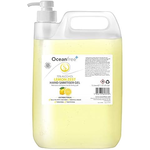 Lemon Zest Hand Sanitiser Gel - 5L Litre with Pump - 70% Alcohol - Made in the UK (Single) Cover