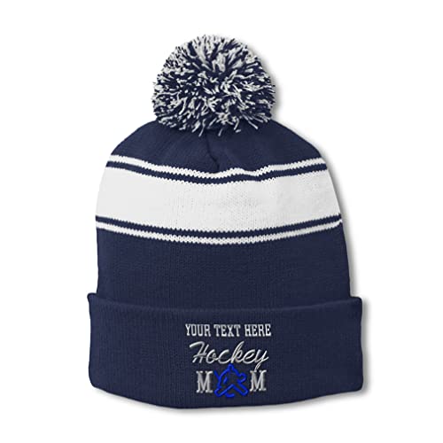 Speedy Pros Beanie Hat for Men & Women Hockey Mom Mom Mommy Winter Hats Sport Beanie Acrylic 1 Size Navy White Personalized Text Here