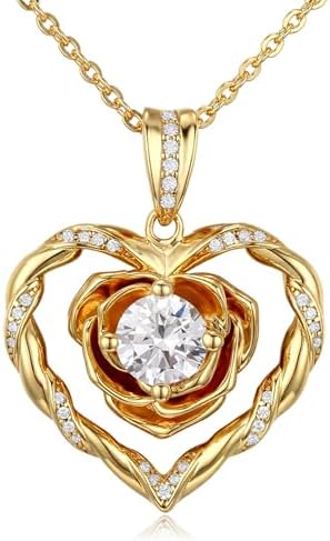 18K Gold Plated over Sterling Silver Rose Heart Necklace Birthday Gifts for Women-Adjustable Chain Jewelry gift for her, Girlfriend, Wife, Mom on Birthday, Anniversary