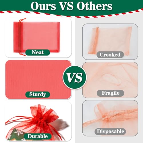 Image of Sukh Red Organza Bags 5''x7'' - 100pcs Sheer Mesh Drawstring Bags for Jewelry, Soap, Fruits, Candy, Small Gift Bags for Weddings, Valentine's Day, Mother's Day, Halloween, Thanksgiving, Christmas