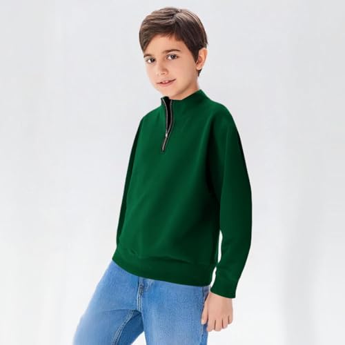 Boys Half Zipper Sweatshirts Cute Trendy Fall Pullover Tops for Youth Long Sleeve Sweater Workout School Sport Clothes Green2