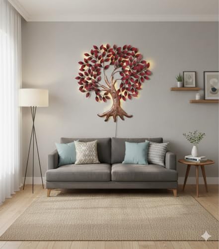 Image of Bharat Art Metal Tree Wall Art with LED Light | Handcrafted Iron Tree Wall Hanging for Living Room, Bedroom, Hall, Office & Entrance | Zora Tree WD111(A) | Size: 45x2x45 cm (WD111 (A))