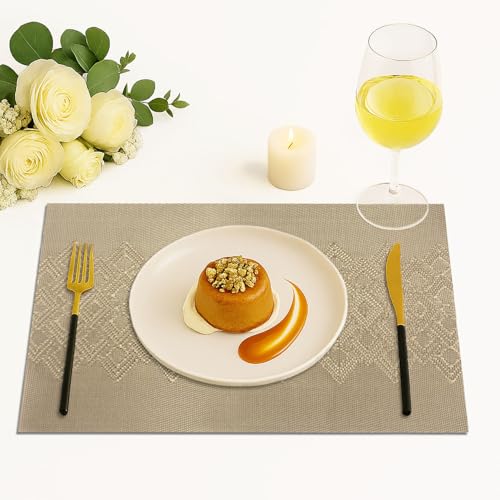 Image of Amazon Brand - Umi PVC Vinyl Wave Design Placemat ST10002TH - Heat Resistant, Wipe Clean, Anti-Skid Table Mats for Dining Table, KitchenHome Decor (30x45 CM Gold Set of 6)