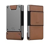 PROOF Wallet | Slim Minimalist Wallets for Men | Leather & Metal | RFID Wallet | Front/Back Pocket | Gift Box | Veteran Owned (Legacy (Full Grain Brown Leather | Satin Gun Metal))